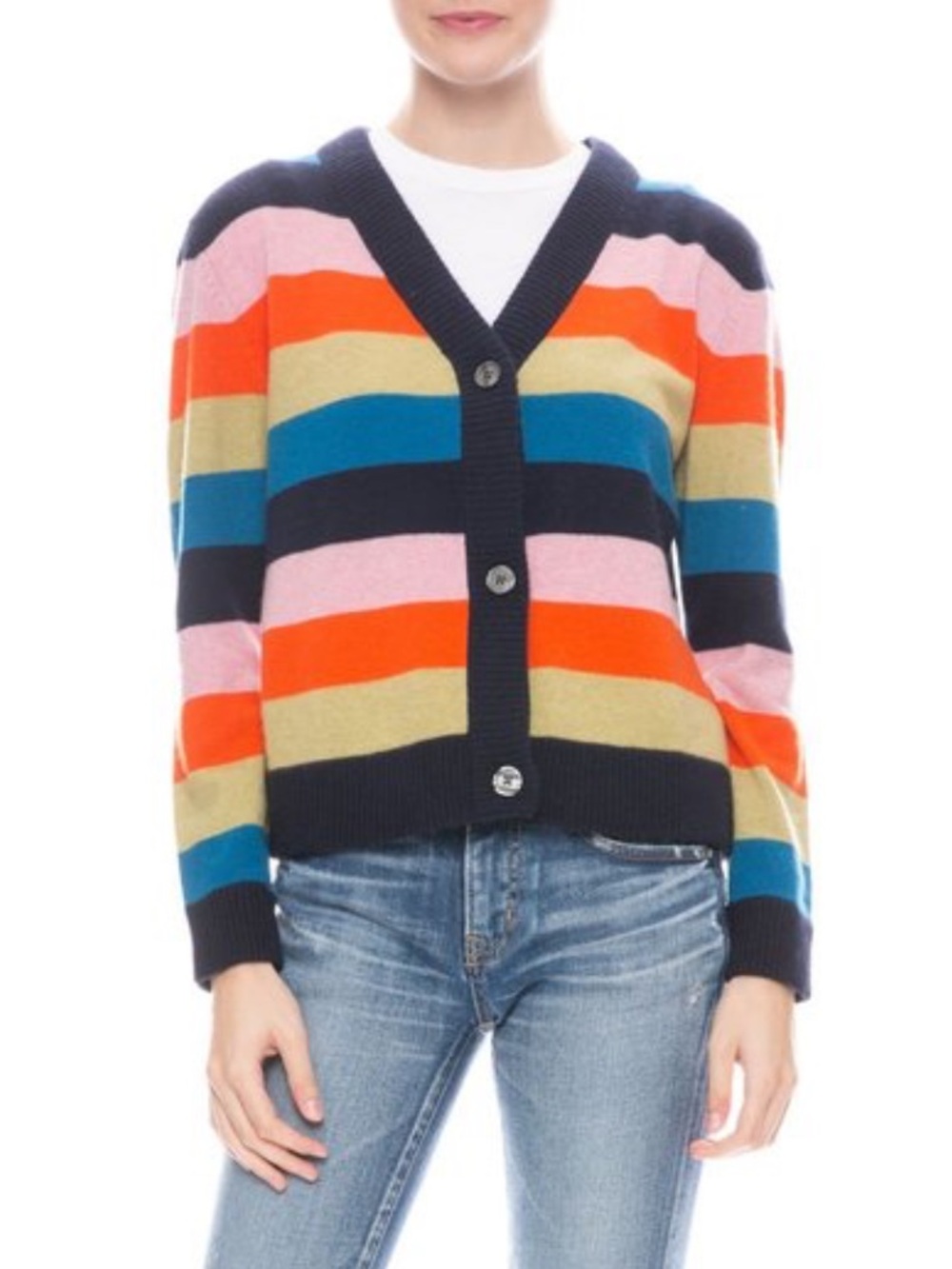 Kule 100% Cashmere Remus Cardigan striped sweater Multi Color Size XS